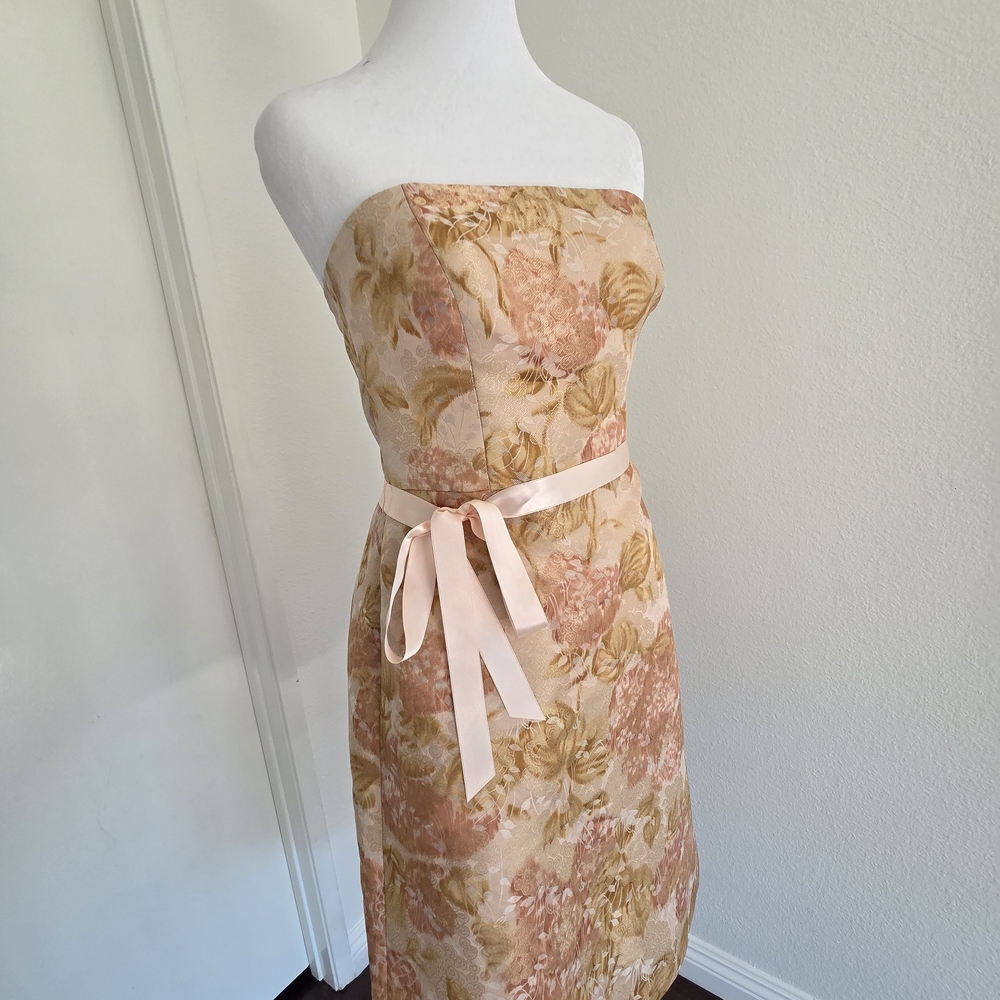 Ann Taylor Strapless Dress with Pink and Gold Floral Pattern